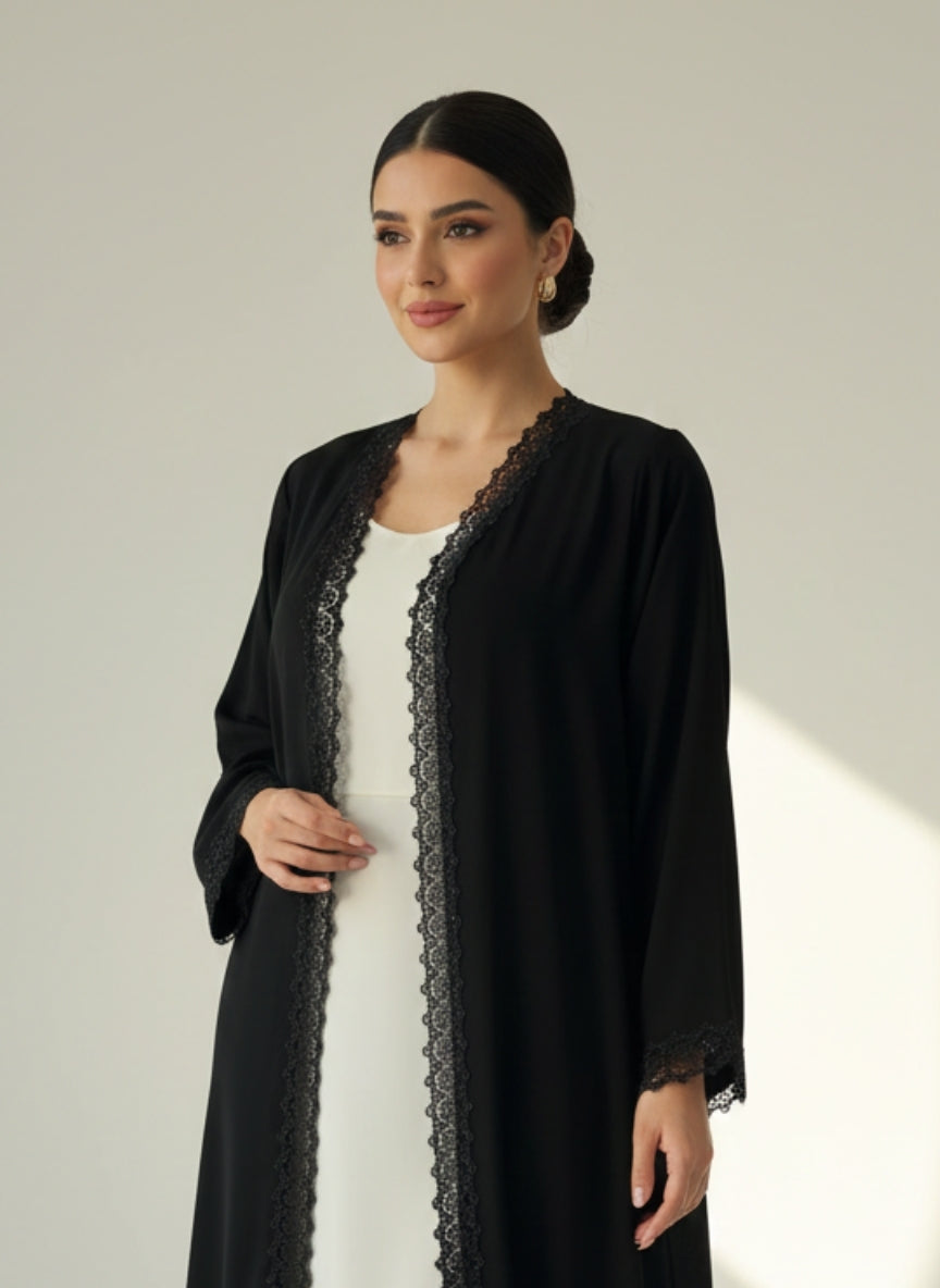 C RTW 1827 Black Crystal Lace Abaya