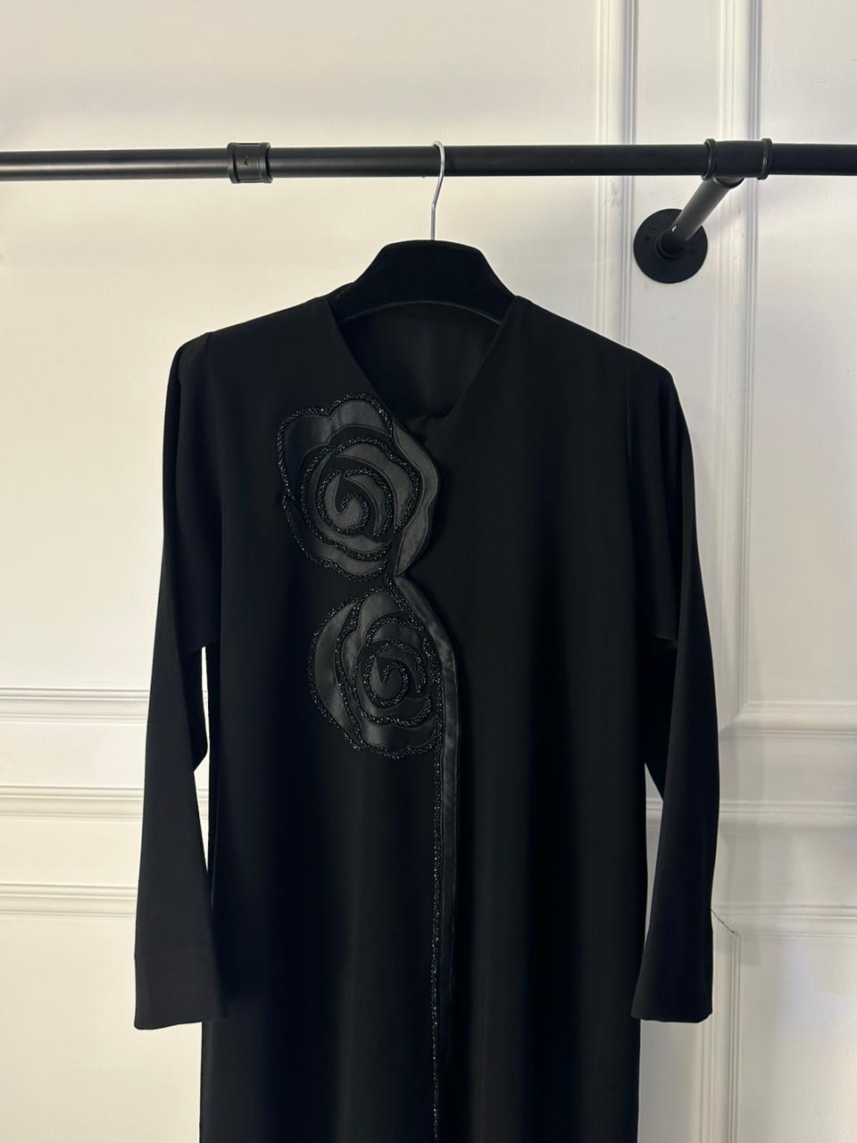 C RTW 1829 Black Beaded Rose Abaya