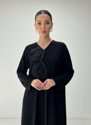 C RTW 1829 Black Beaded Rose Abaya