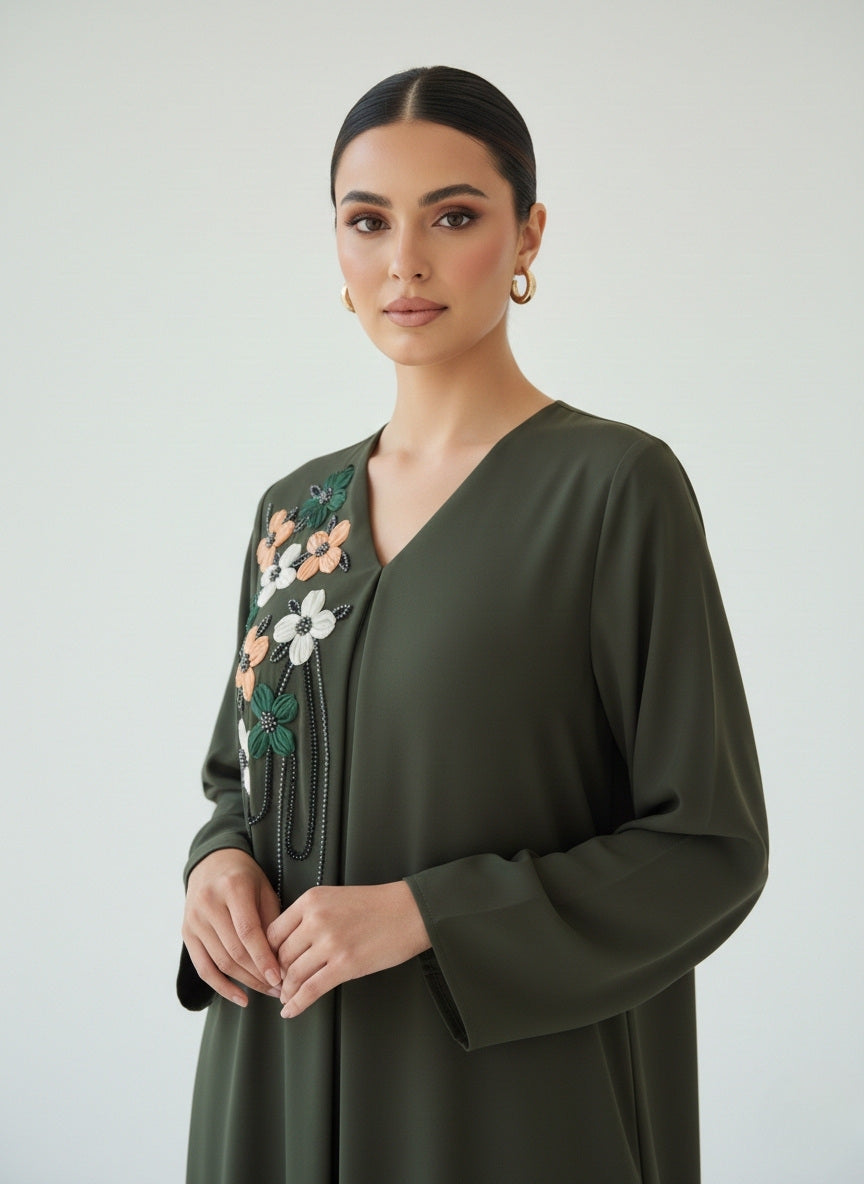 C RTW 1837 Forest Green Beaded Abaya