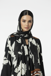 C RTW 1885 Black White Floral Printed Abaya