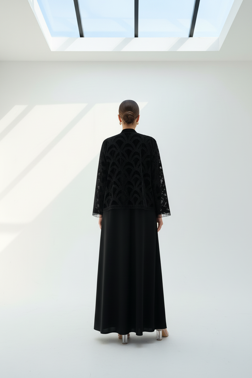 C RTW 1886 Black Dantel Abaya