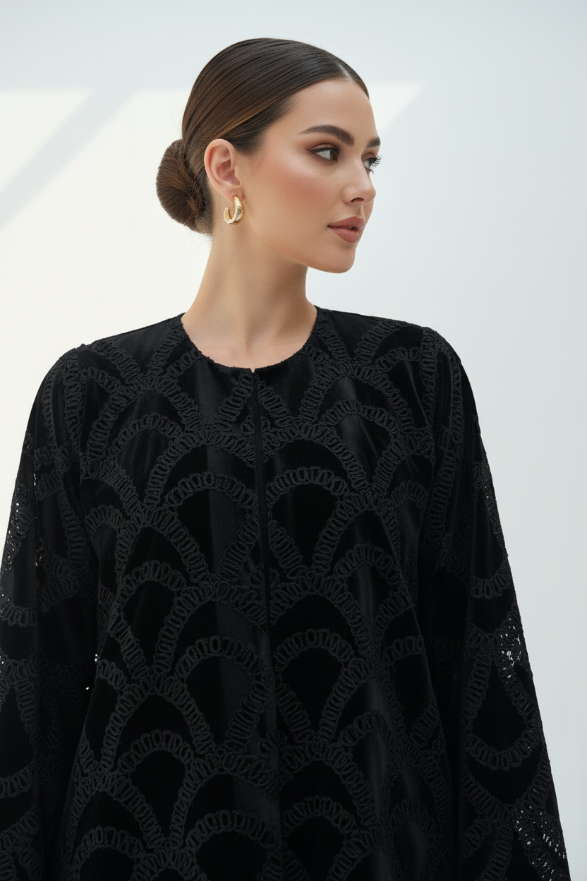 C RTW 1886 Black Dantel Abaya