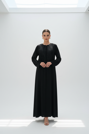 C RTW 1887 Black Velvet Dantel Abaya