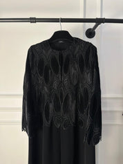 C RTW 1892 Black Velvet Dantel Abaya