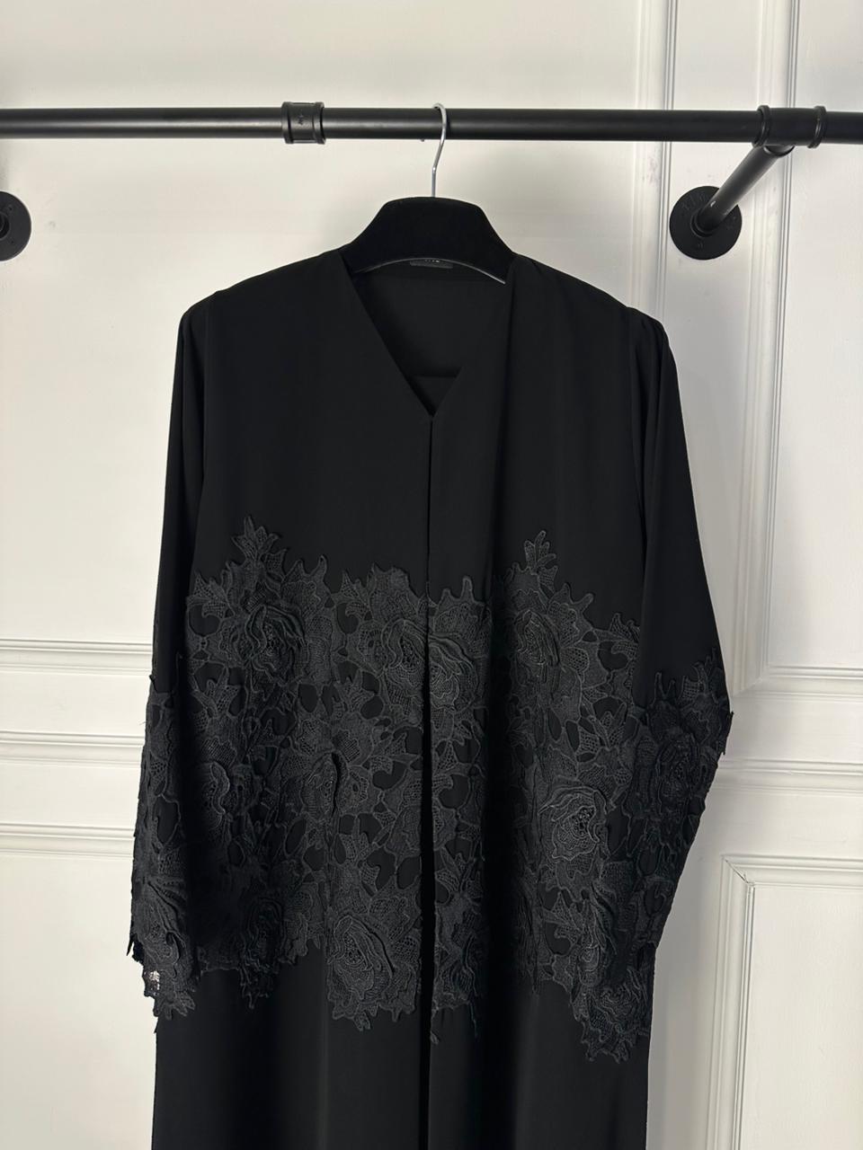 C RTW 1894 Black Floral Lace Abaya