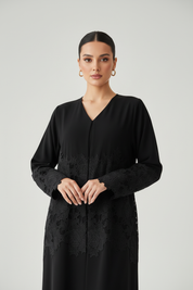 C RTW 1894 Black Floral Lace Abaya