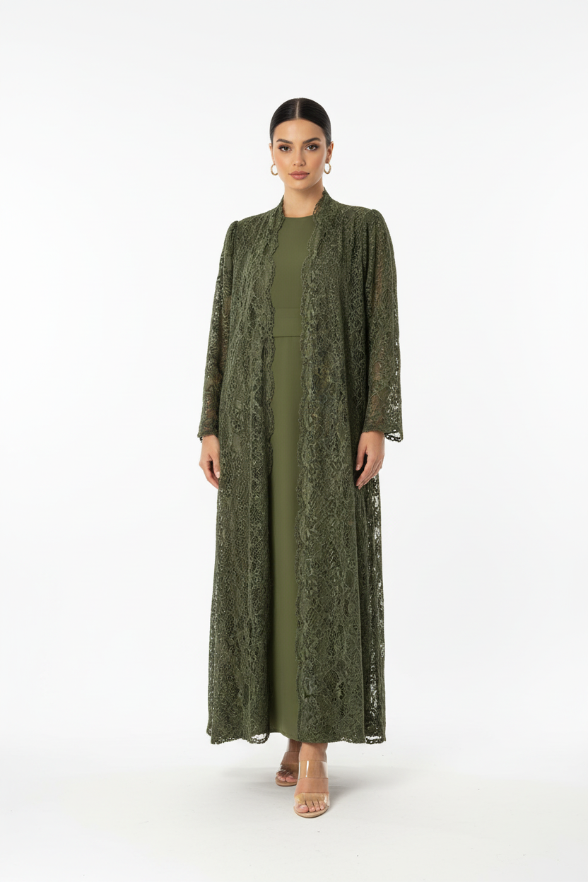 C RTW 1912-02 Light Olive Dantel Abaya