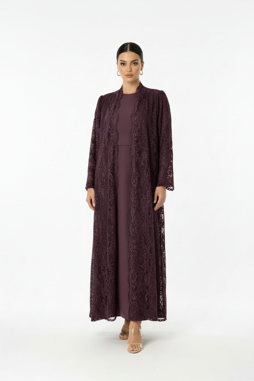C RTW 1912-03 Dark Purple Dantel Abaya