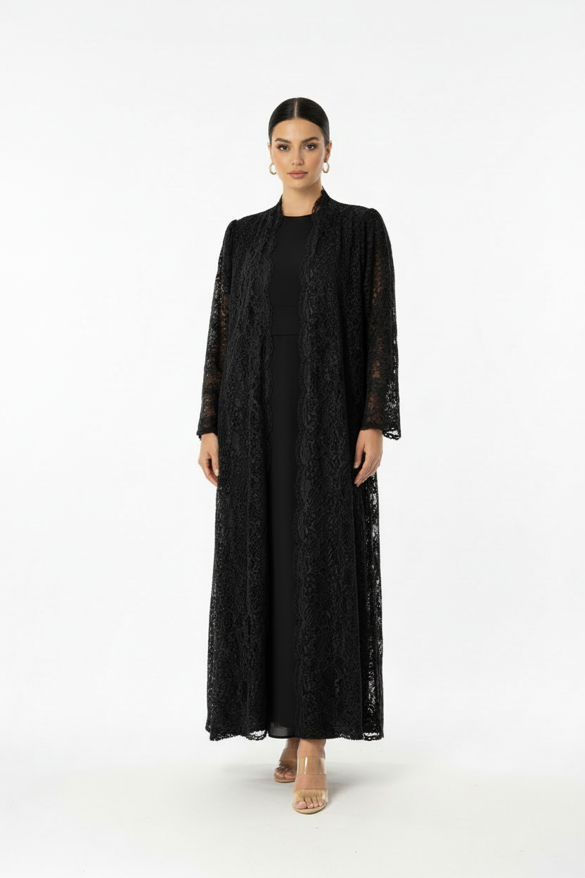 C RTW 1912-04 Black Dantel Abaya