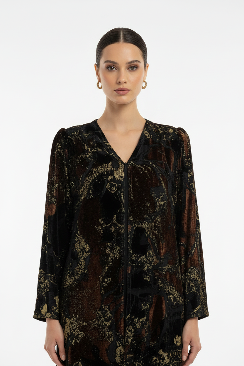 C RTW 1913-02 Dark Bronze Gold Dantel Abaya