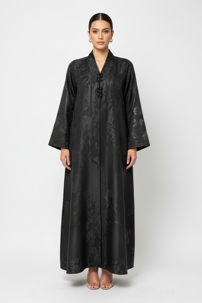 C RTW 1977-04 Black Floral Abaya