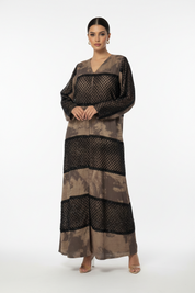 C RTW 1995 Brown Beaded Lace Abaya