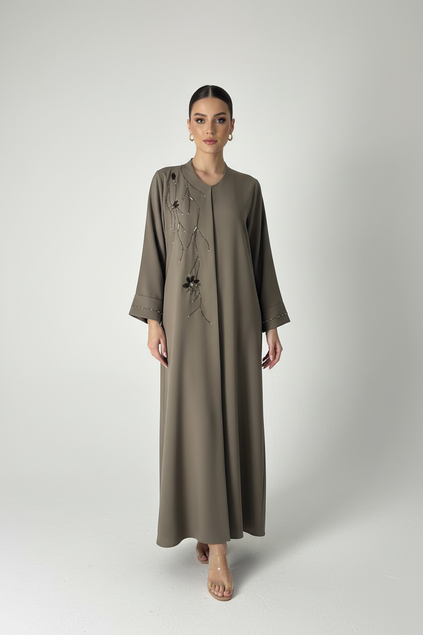 C RTW 2006 Dark Taupe Beaded Abaya