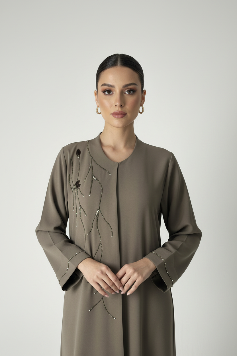 C RTW 2006 Dark Taupe Beaded Abaya