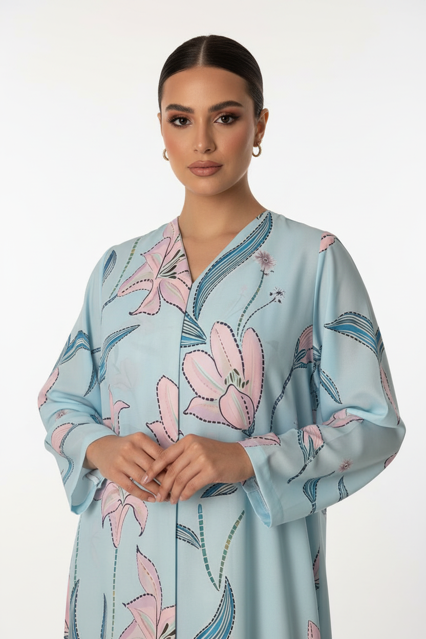 C RTW 2012 Light Blue Floral Abaya