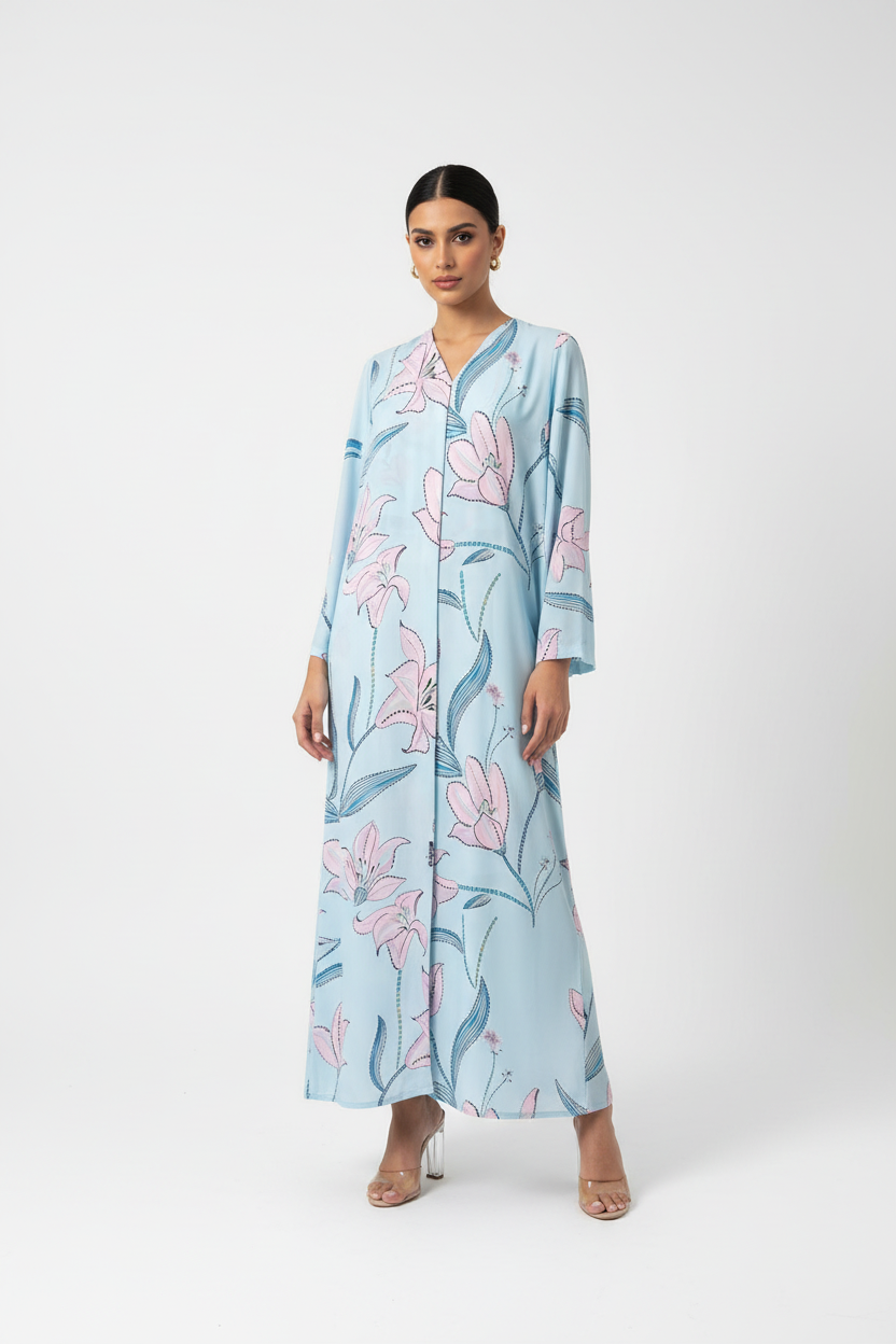 C RTW 2012 Light Blue Floral Abaya