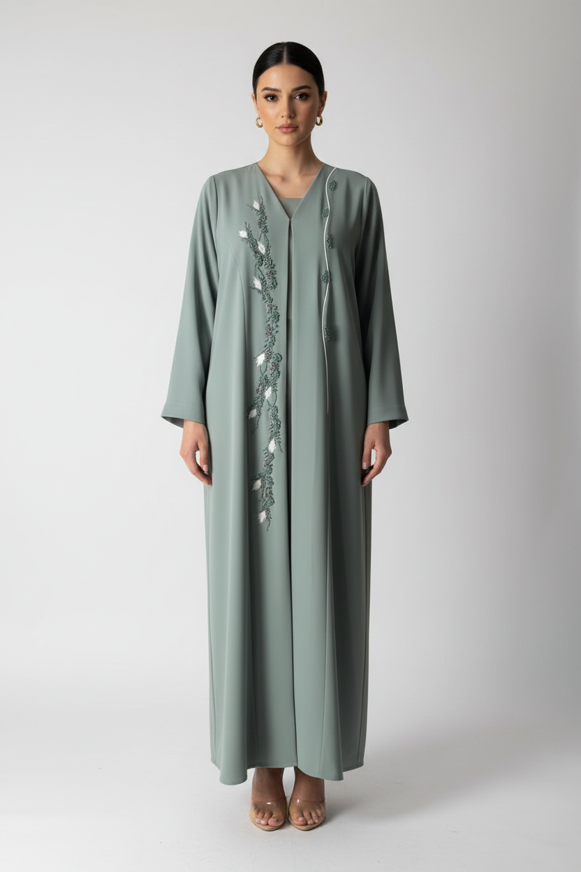 C RTW 2024 Sage Green Beaded Abaya