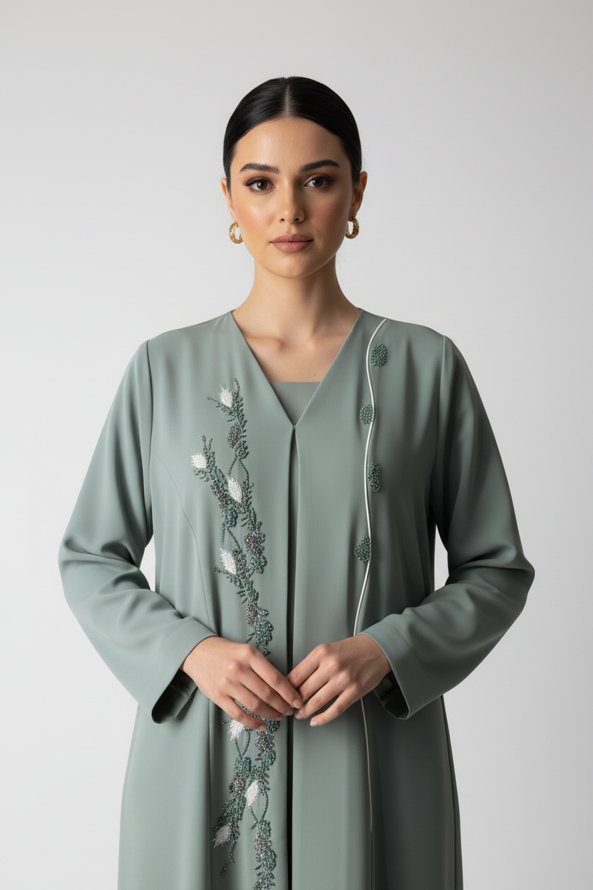 C RTW 2024 Sage Green Beaded Abaya