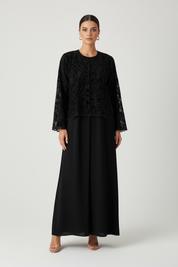 C RTW 2039 Black Velvet Lace Abaya