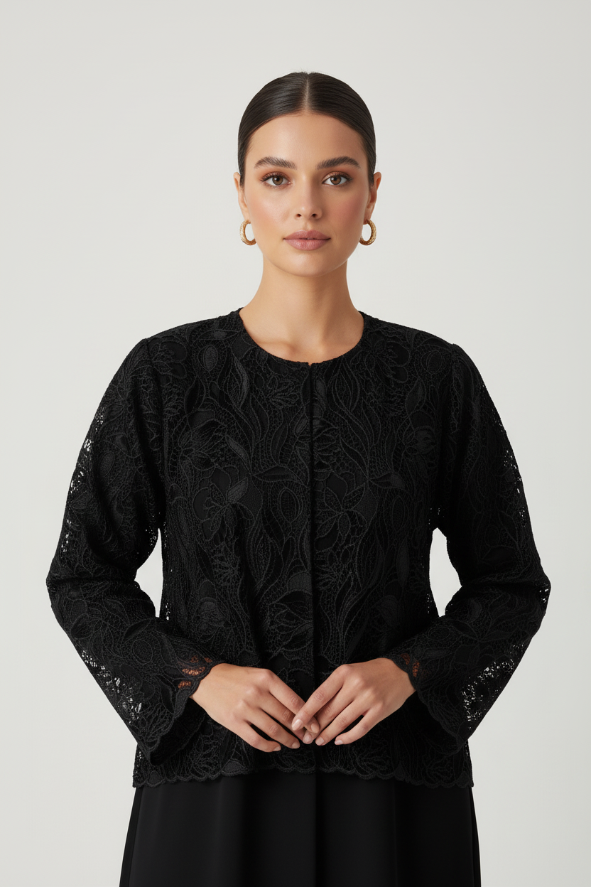 C RTW 2039 Black Velvet Lace Abaya