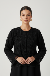 C RTW 2039 Black Velvet Lace Abaya
