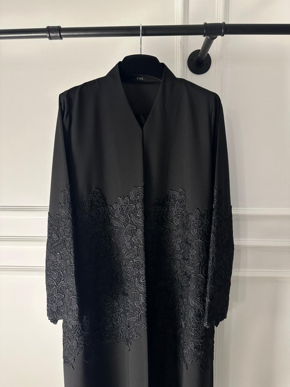 C RTW 2084 Black Floral Lace Abaya