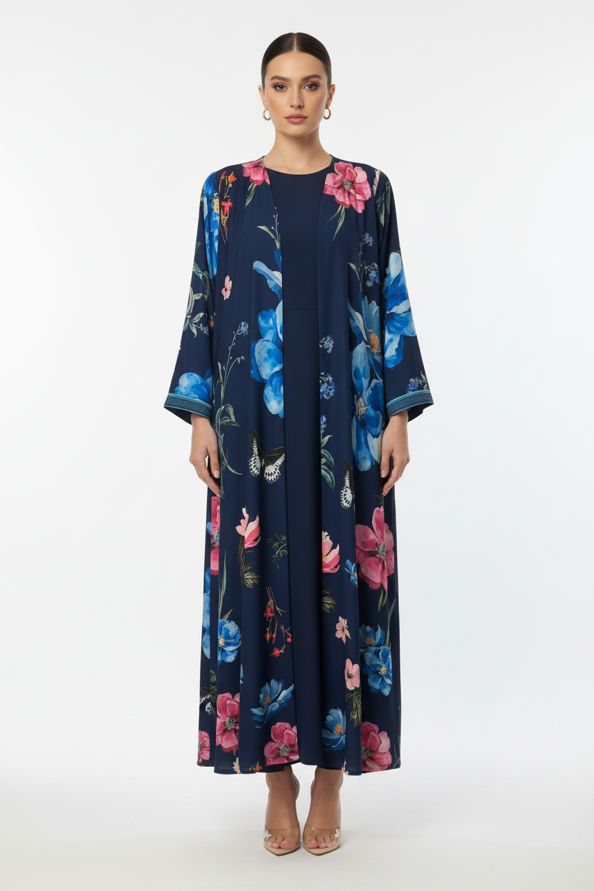 C RTW 2089 Navy Floral Printed Abaya