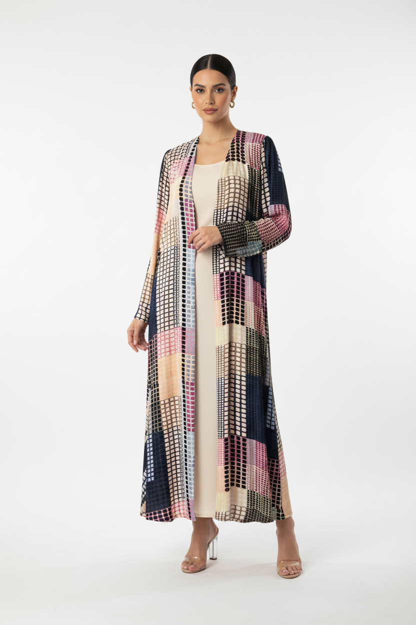 C RTW 2091 Beige Polka Dot Printed Abaya