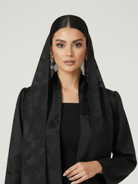 C 2101 Black Floral Abaya - XS / 50