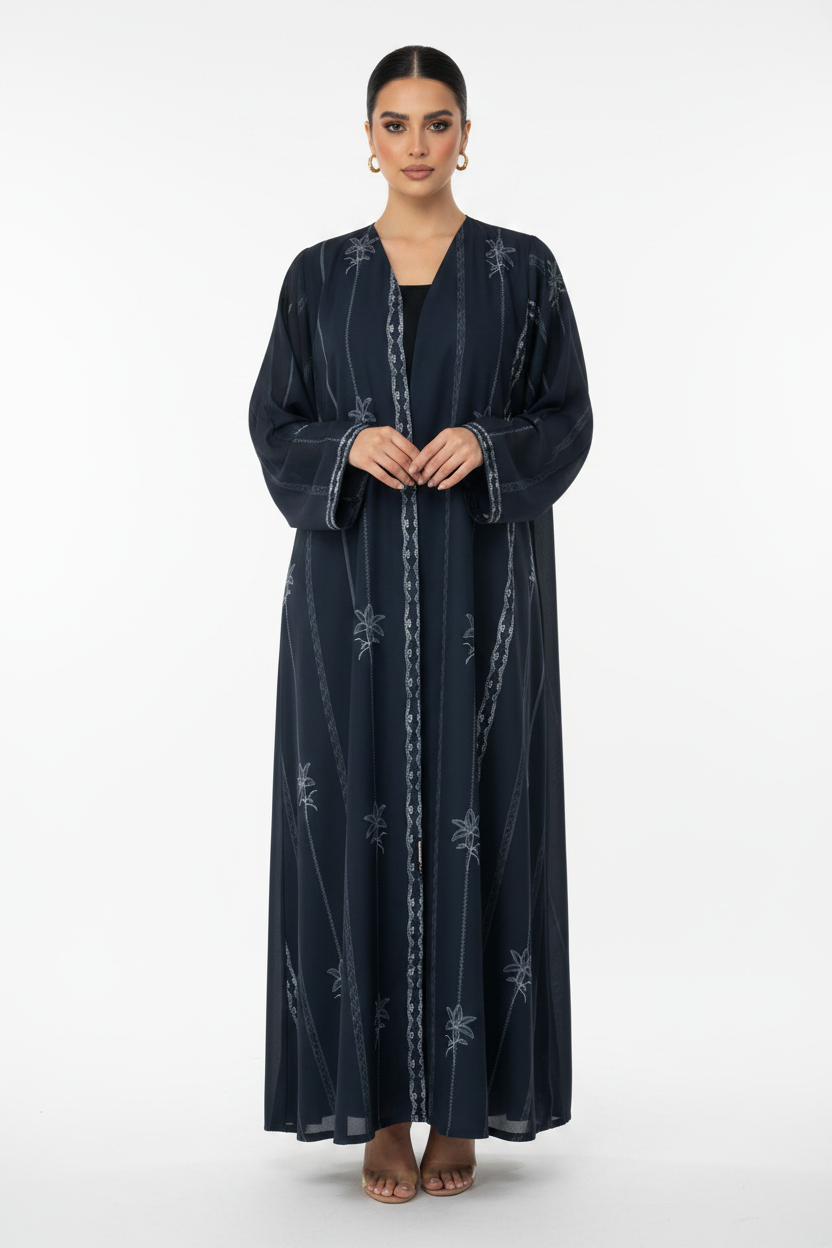 C RTW 2133 Navy Blue Printed Abaya
