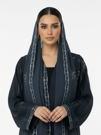 C RTW 2133 Navy Blue Printed Abaya - M / 55