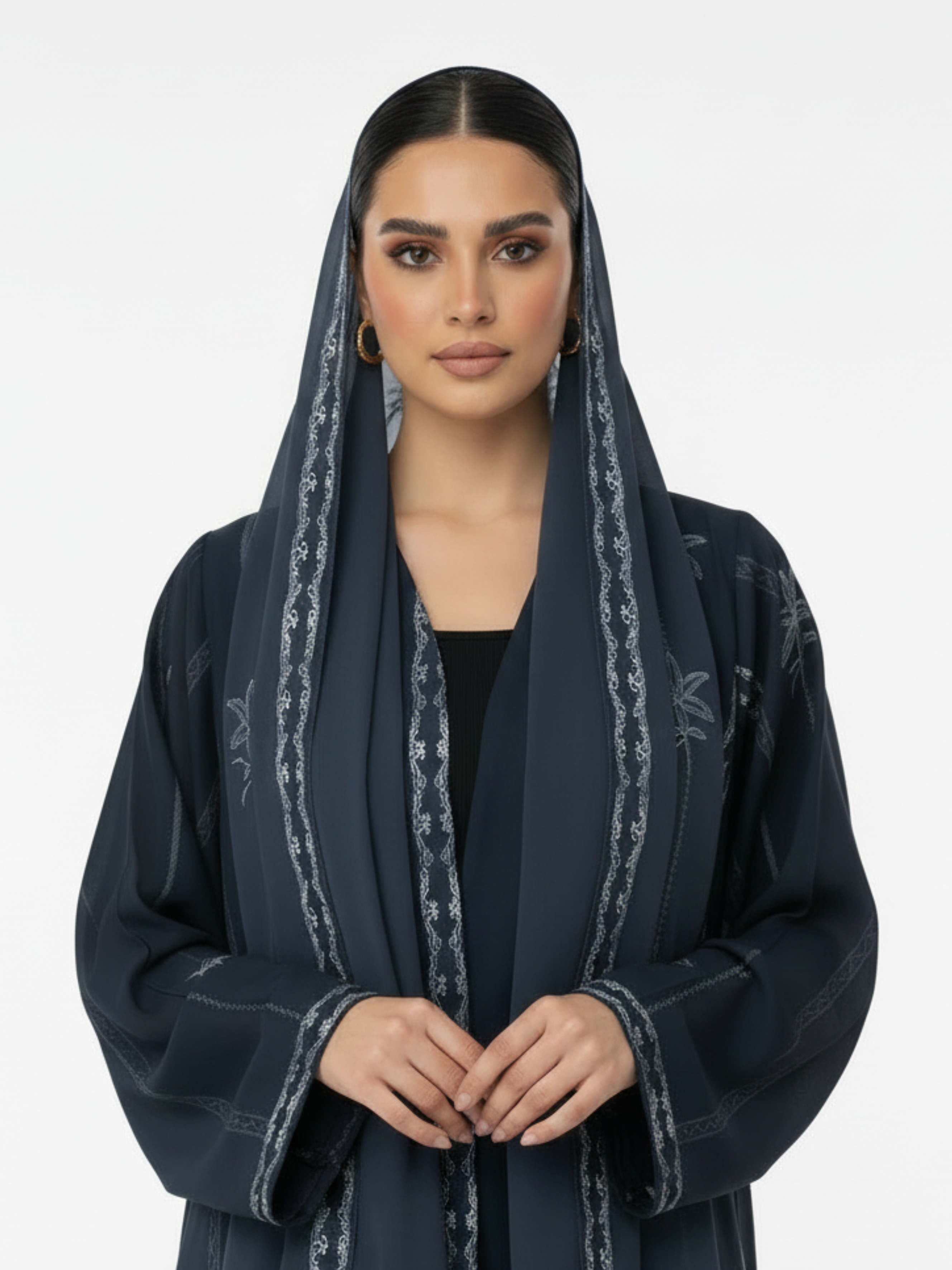 C RTW 2133 Navy Blue Printed Abaya