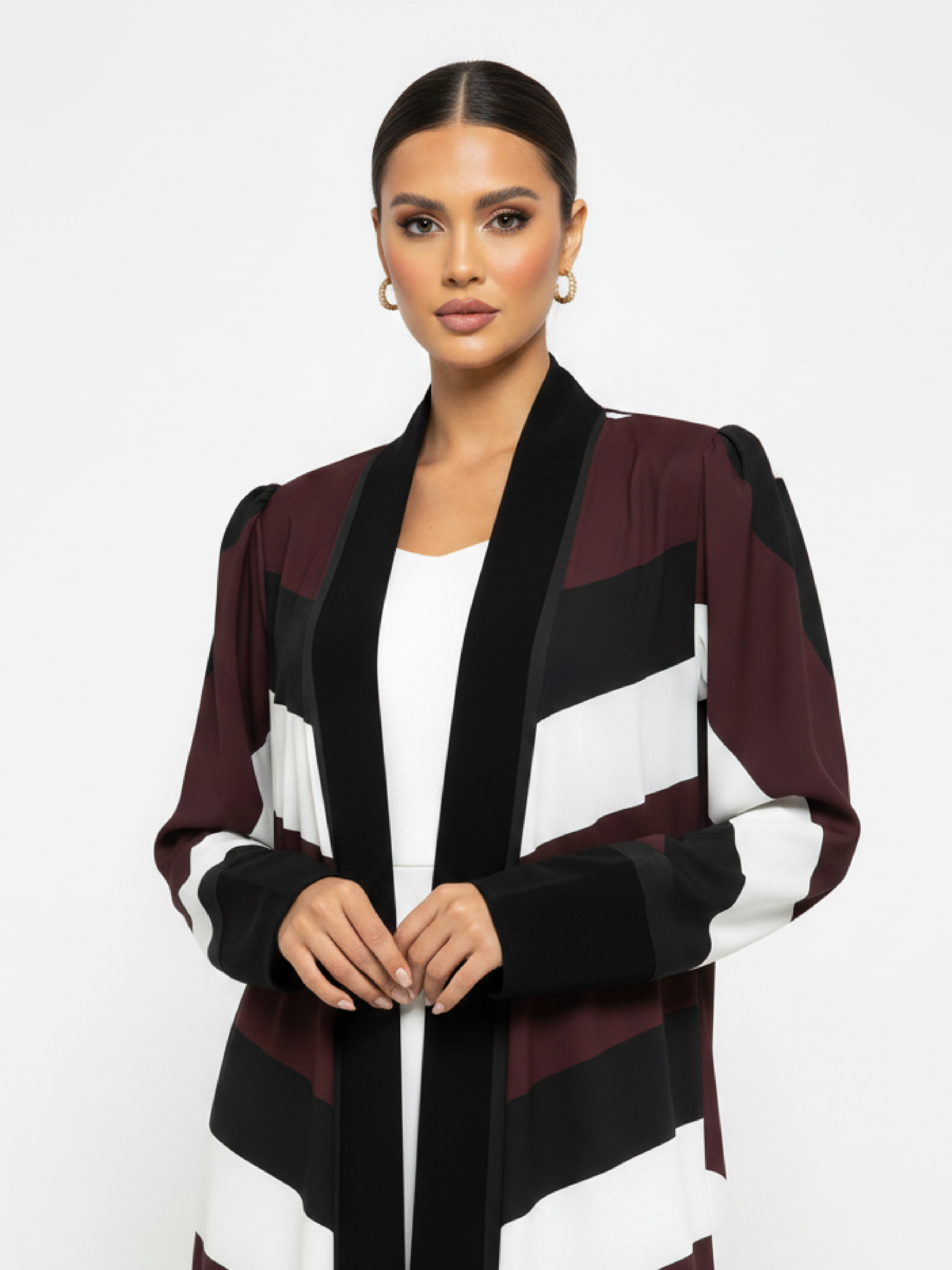 C RTW 2134 Burgundy Stripe Printed Abaya