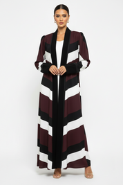 C RTW 2134 Burgundy Stripe Printed Abaya