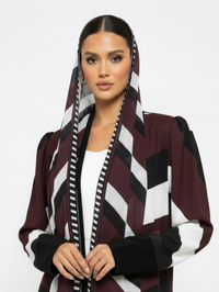C RTW 2134 Burgundy Stripe Printed Abaya - L / 53