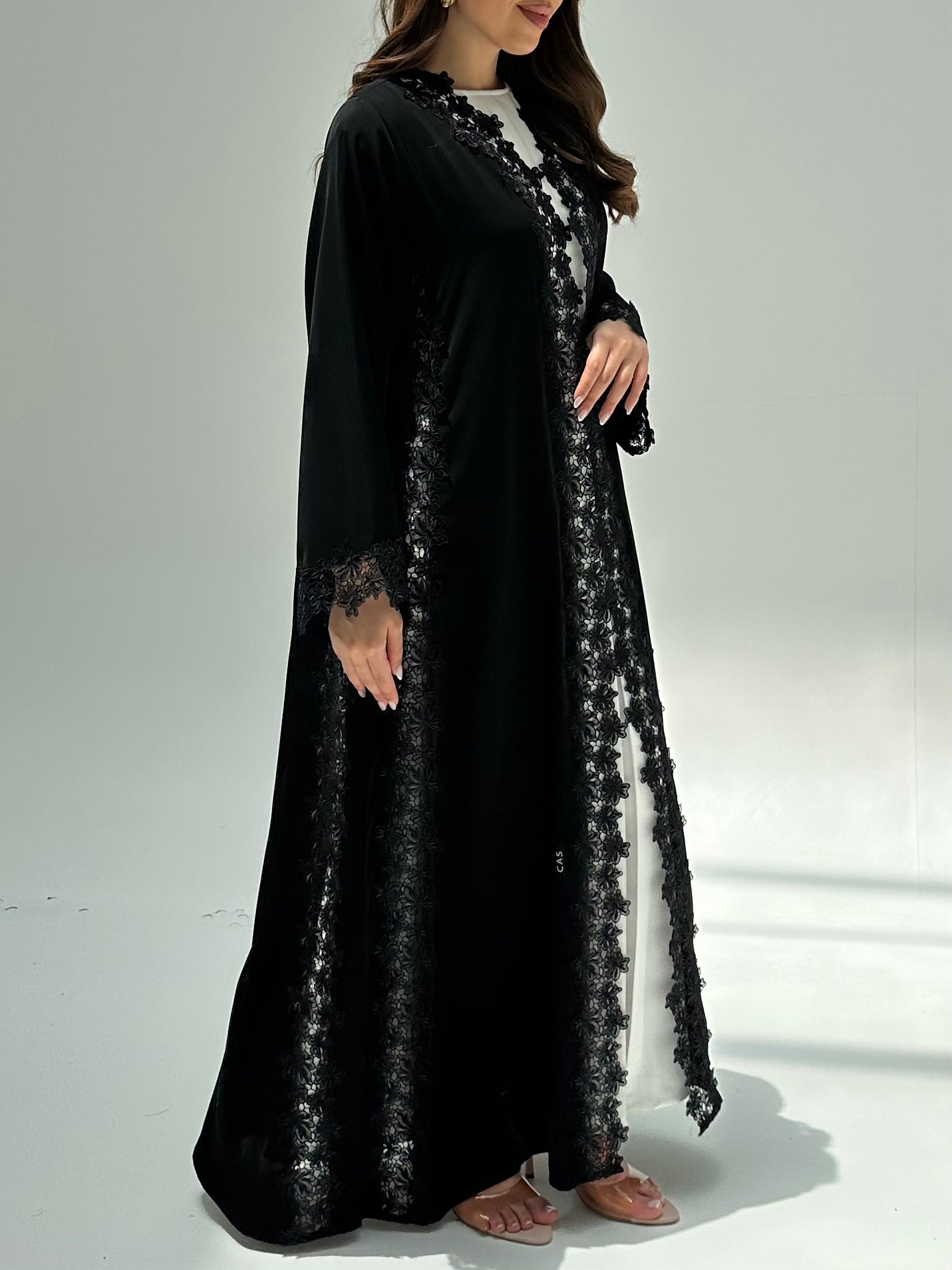 C RTW 2214 Black Floral Lace Abaya