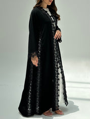 C RTW 2214 Black Floral Lace Abaya