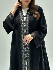 C RTW 2214 Black Floral Lace Abaya