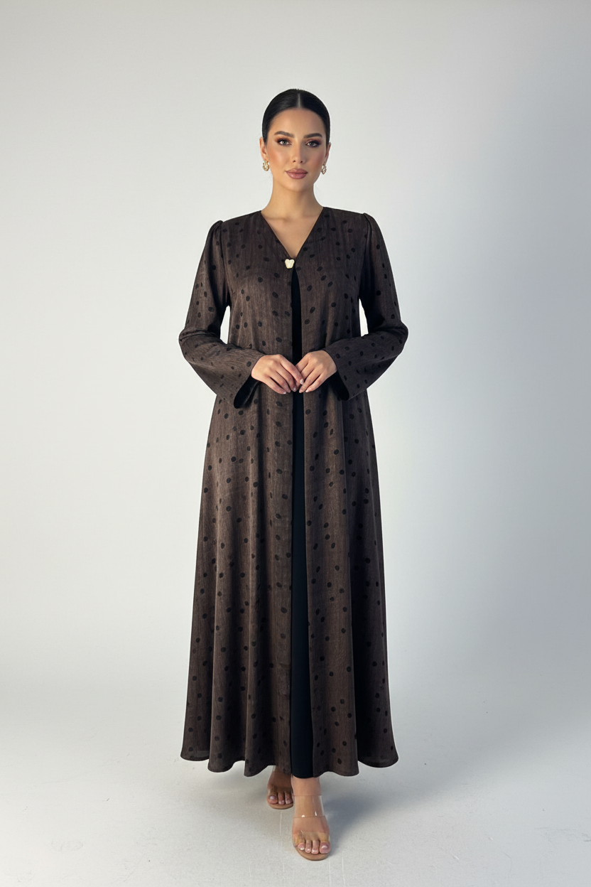 C RTW 2227-03 Coffee Brown Polka Dot Abaya