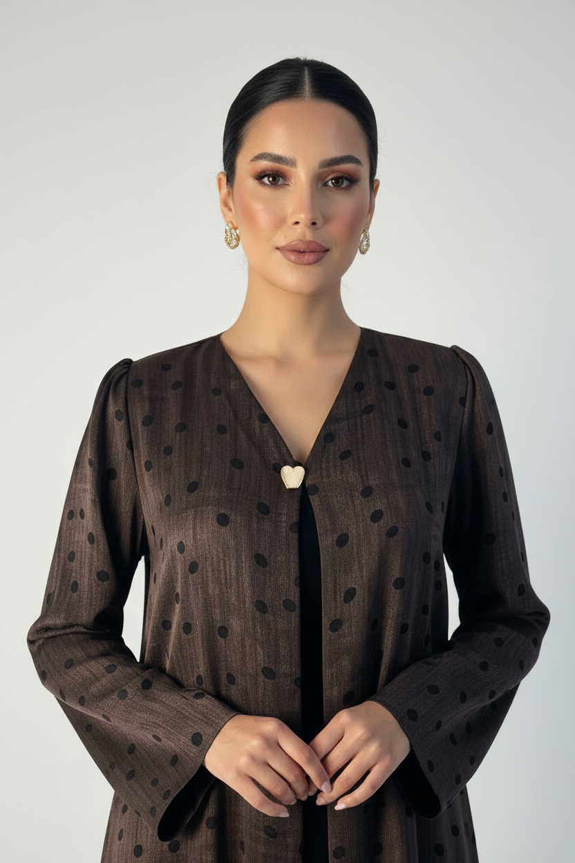 C RTW 2227-03 Coffee Brown Polka Dot Abaya