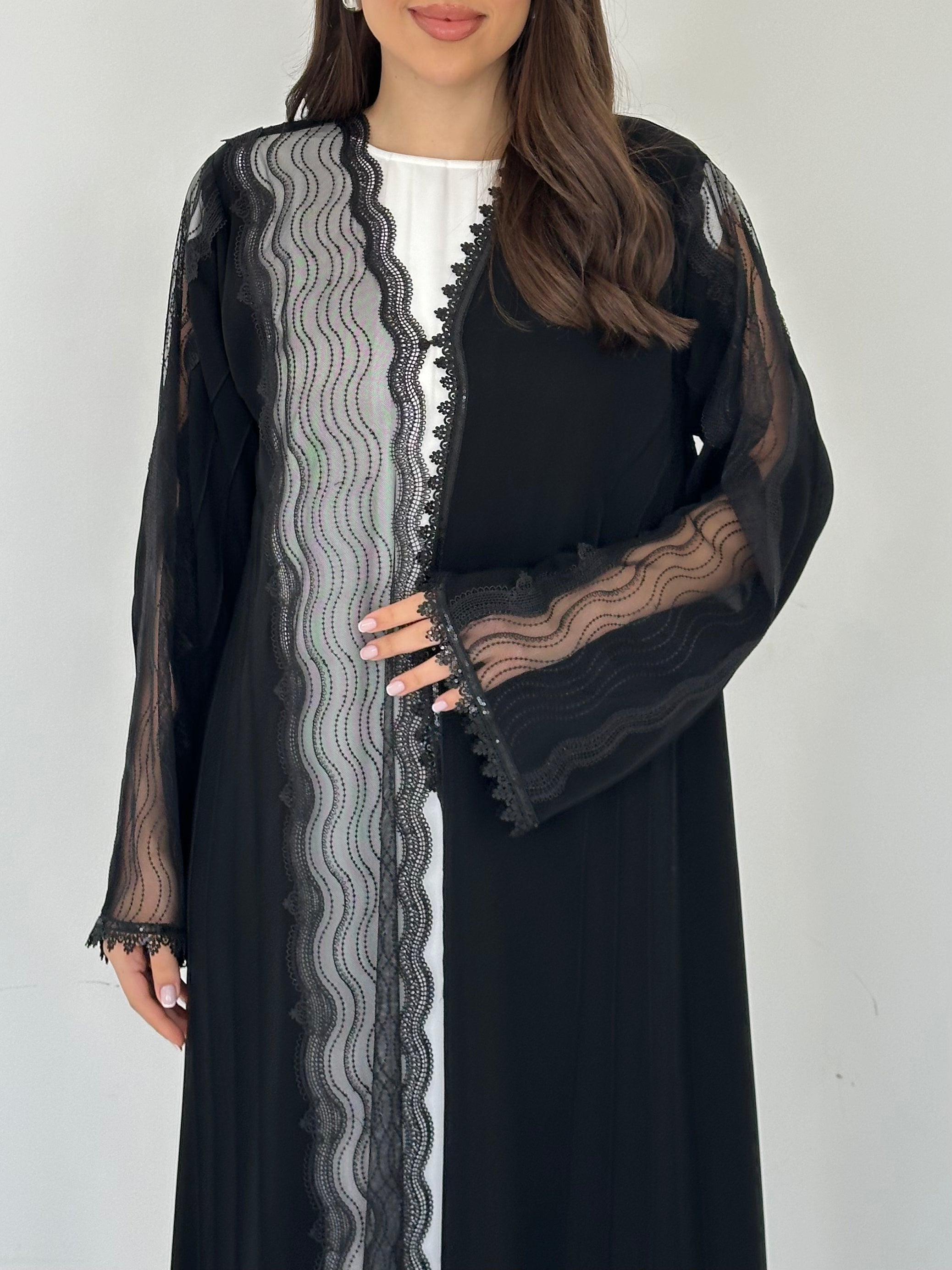 C RTW 2303 Black Lace Abaya