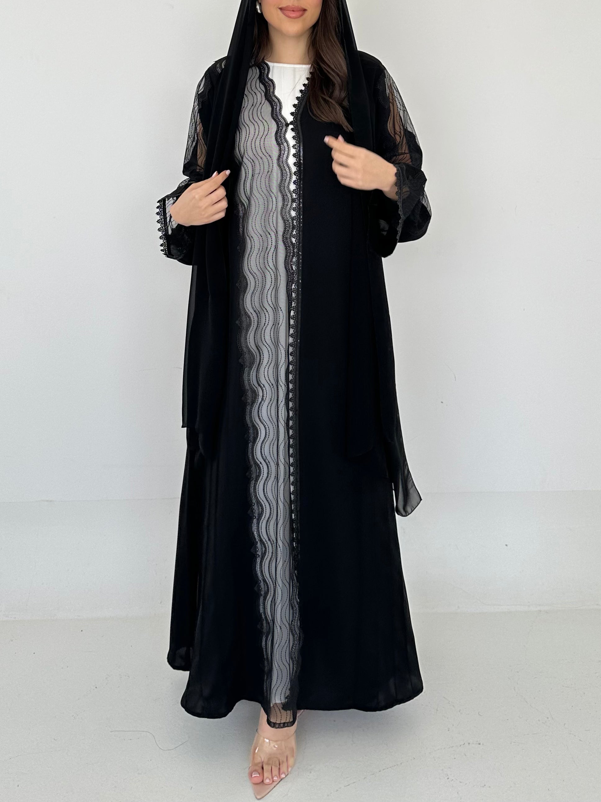 C RTW 2303 Black Lace Abaya