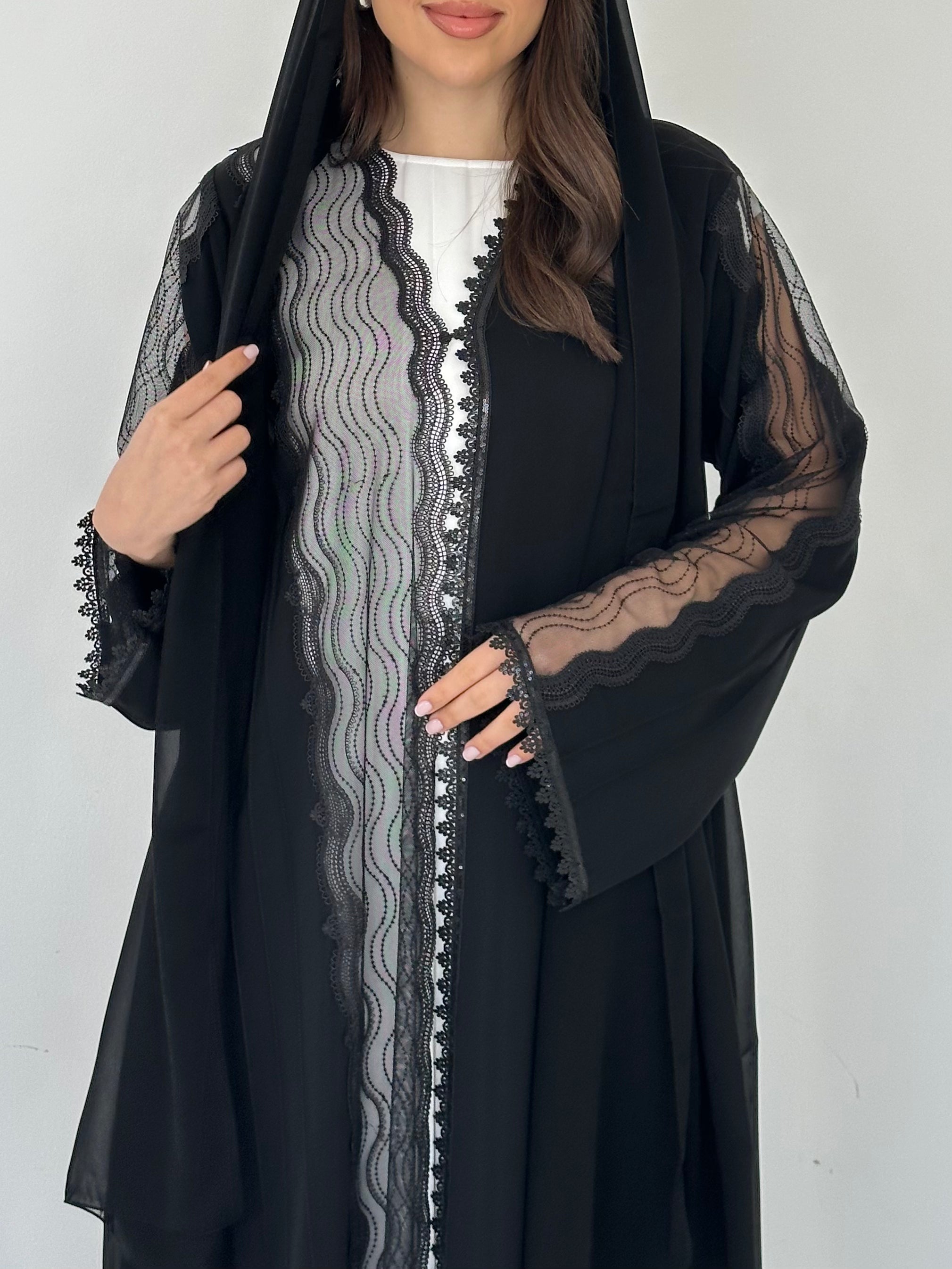 C RTW 2303 Black Lace Abaya