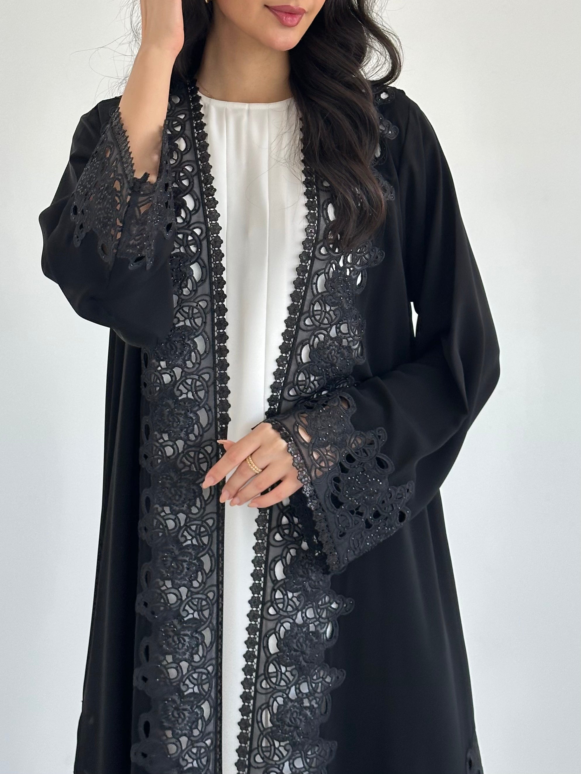 C RTW 2336 Black Crystal Lace Abaya