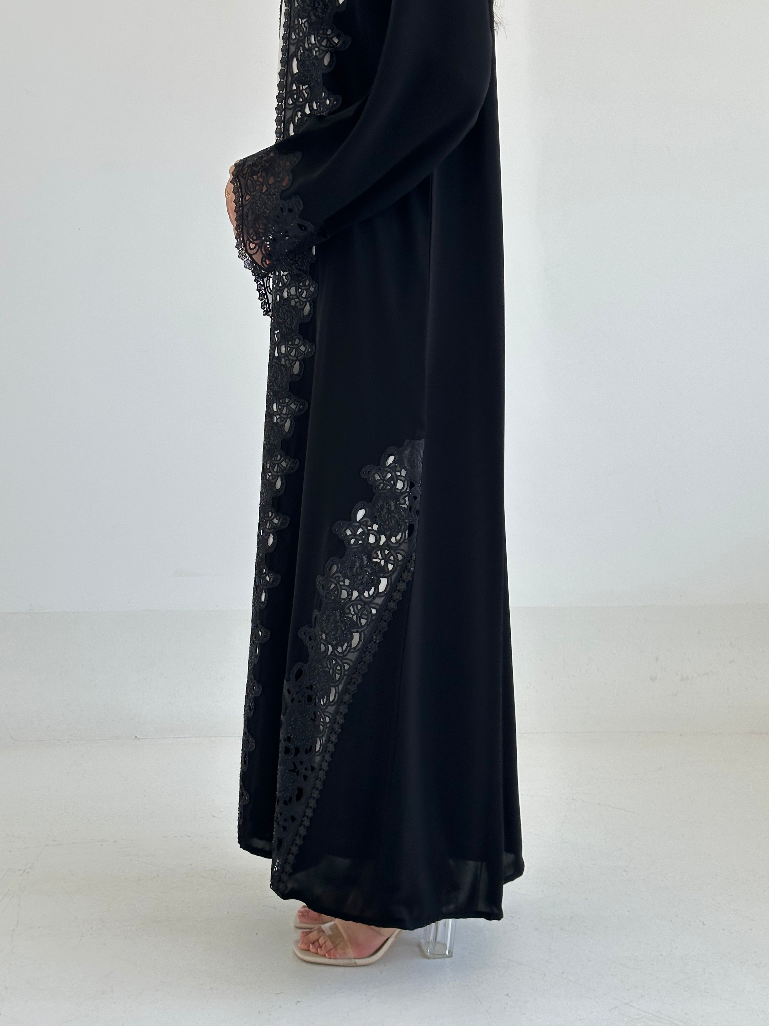C RTW 2336 Black Crystal Lace Abaya