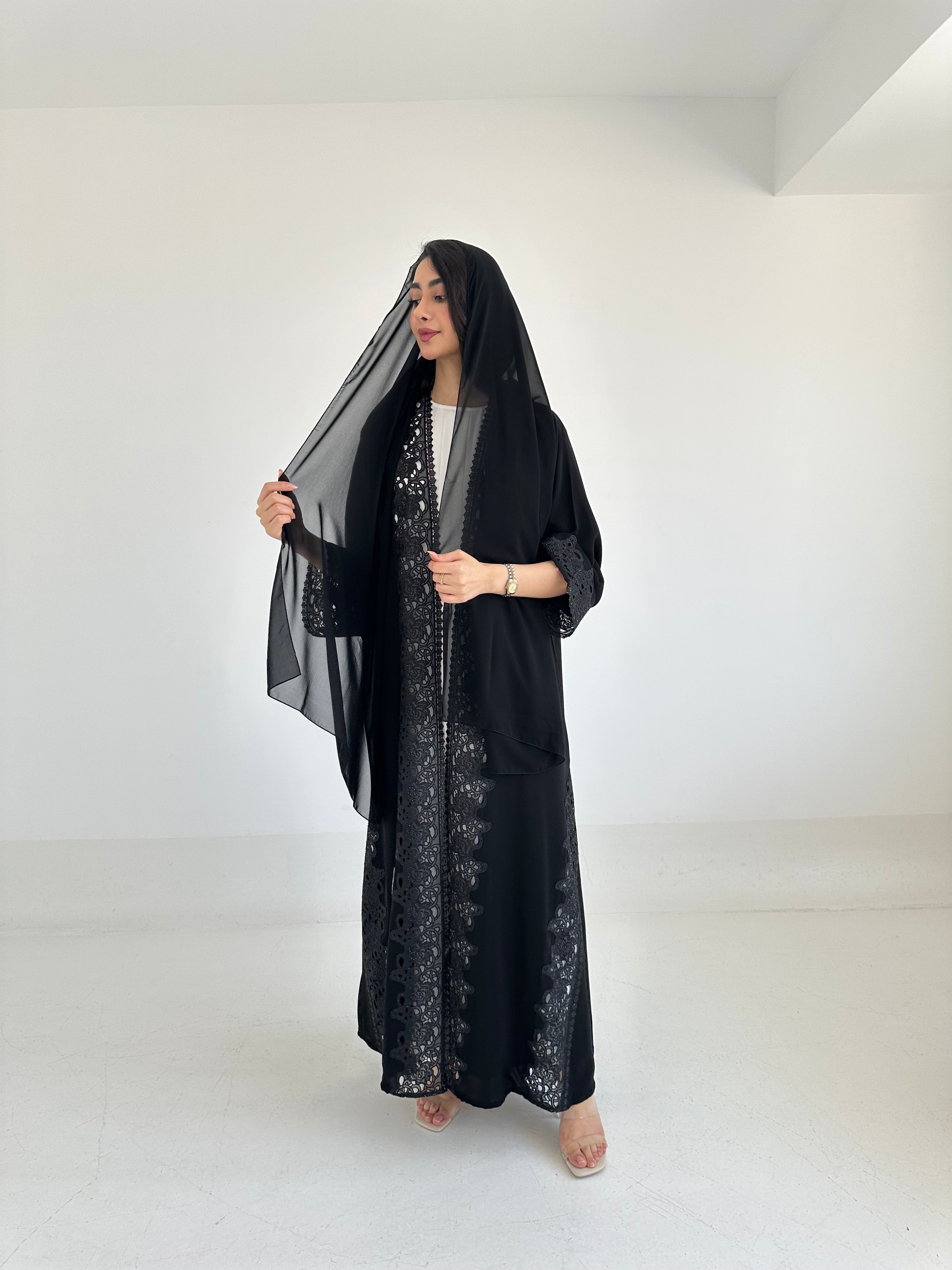 C RTW 2336 Black Crystal Lace Abaya