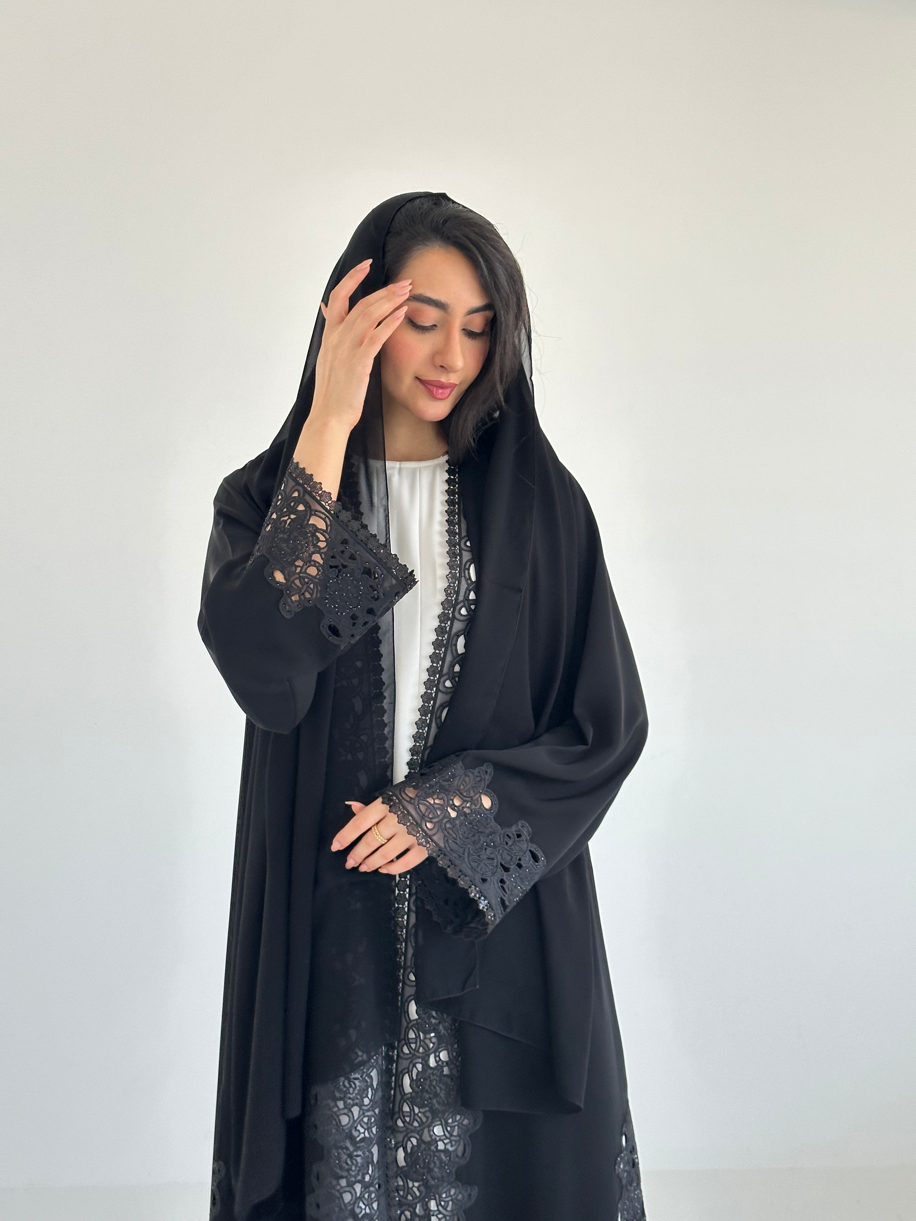 C RTW 2336 Black Crystal Lace Abaya