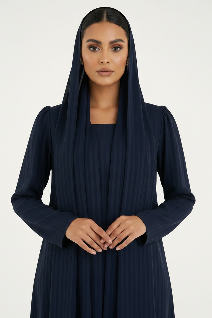 C RTW 2386-01 Navy Blue Striped Abaya