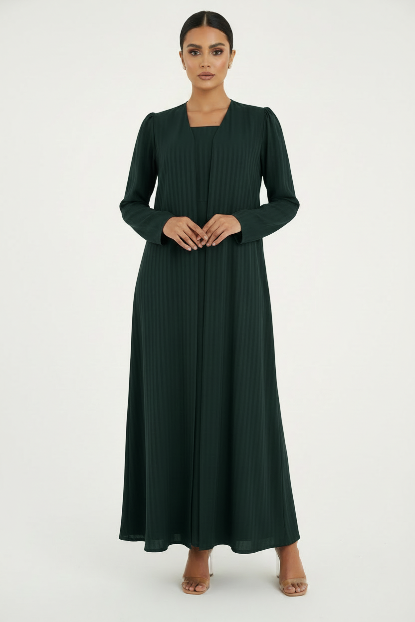 C RTW 2386-03 Forest Green Striped Abaya